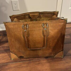 Vintage Brown Leather Carry Bag / Small Suitcase – Early 20th Century Charm
